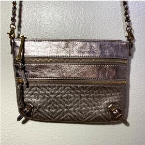 Leather Metallic Crossbody Purse by Elliot Lucca w/ Chain Strap Boho Chic Y2K